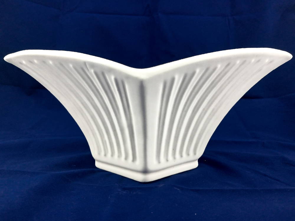 Crown Lynn Metro Vase, ivory on blue Crown Lynn Metro Vase, ivory. Made by Crown Lynn Kiwi.