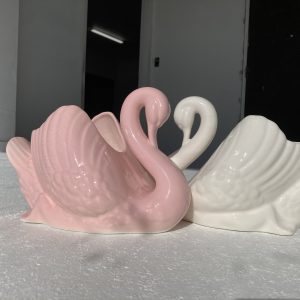 Pink and White Crown Lynn Swans