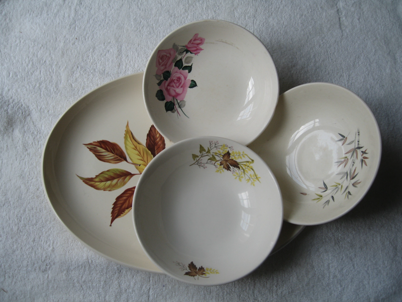 Large plate is Golden Fall with examples of Fashion Rose, Autumn Splendour and Green Bamboo.